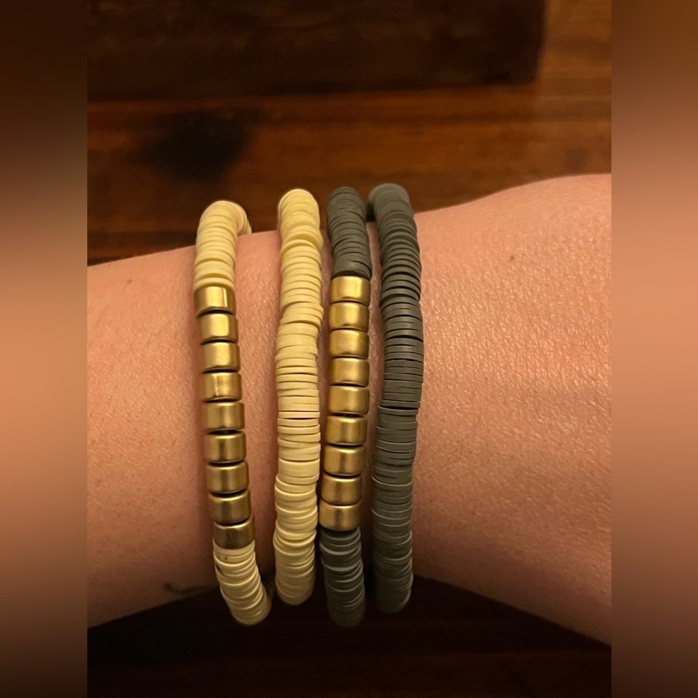 Set of Four Clay Bead Bracelets in Neutral Tones